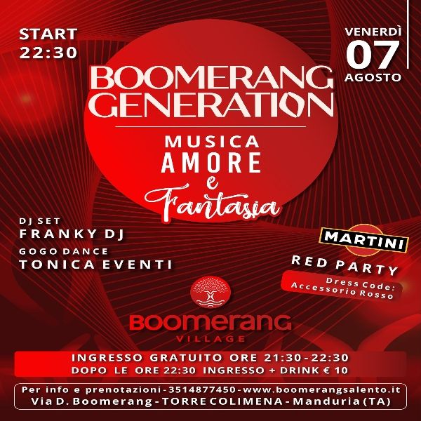   Red Martini Party Boomerang Village Manduria